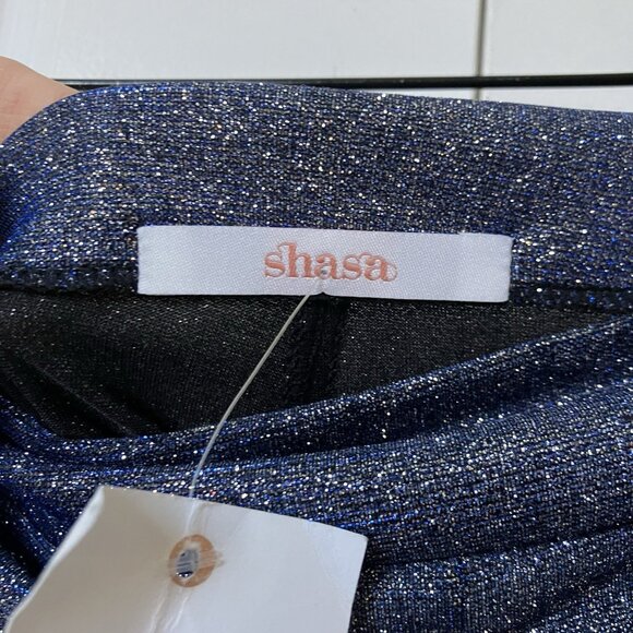 NWT Shasa Shiny Wide Leg Pants Womens L Pull On Blue Sparkling Rave Disco - Picture 6 of 13
